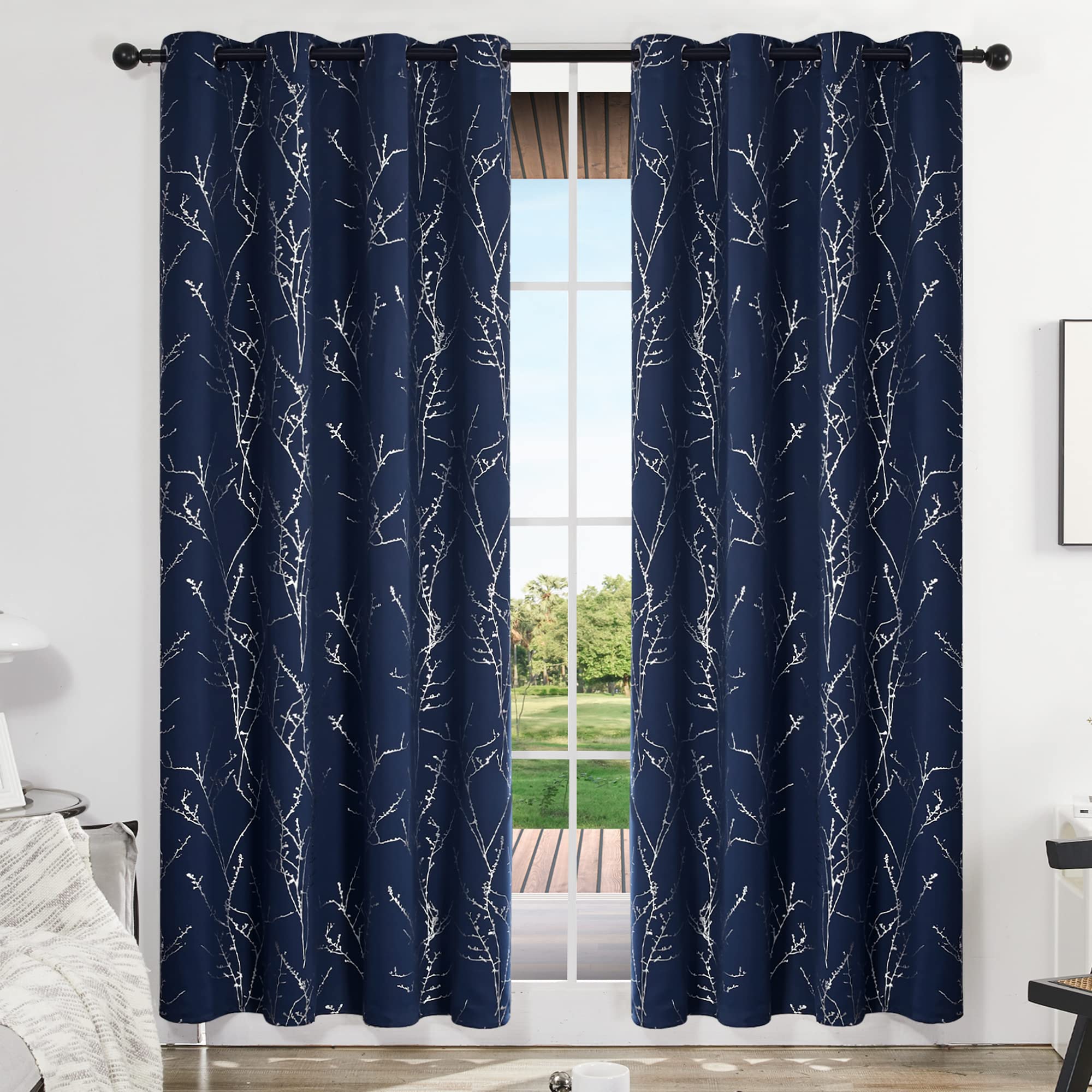 Navy Blue/Silver Tree Branch
